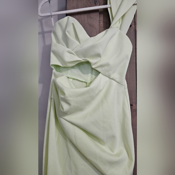 ASOS DESIGN bardot cut-out detail wrapfishtail maxi dress in washed lime.8 NWOT - Picture 5 of 15